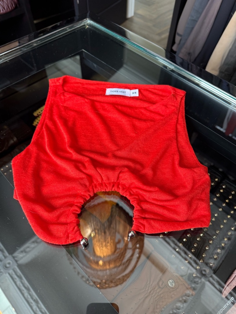 Tiger Mist Red Cropped Tank Top with Ruched Hem